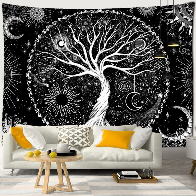 Tapisserie Murale Forêt Magique Arbre De Vie – 150x200cm, Tissu Polyester, Impression HD, Décoration Chambre, Salon, Extérieur