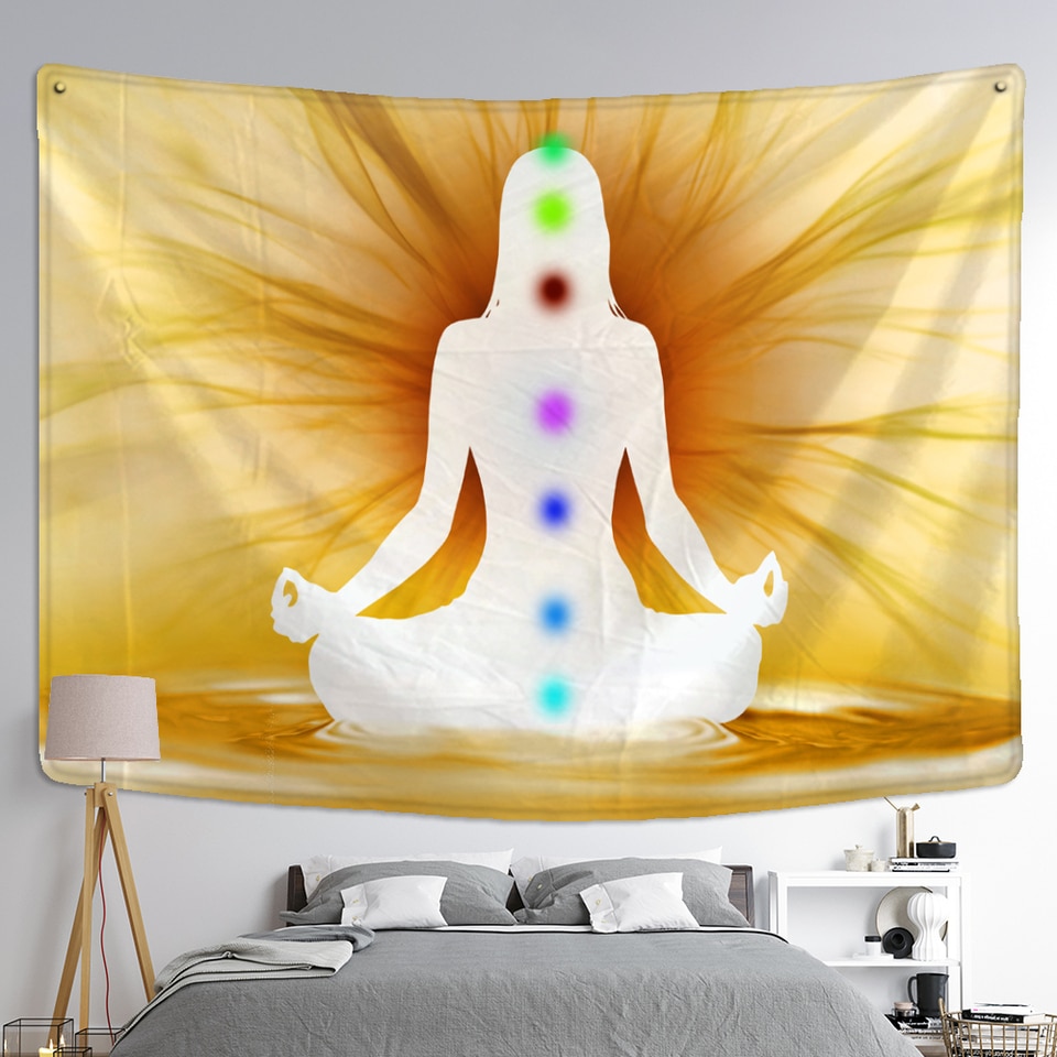 Tenture Murale Verticale Avec Pompons – Lot De 2, Motif Chakra Yoga, 130x33 Cm, Polyester, Décoration Chambre