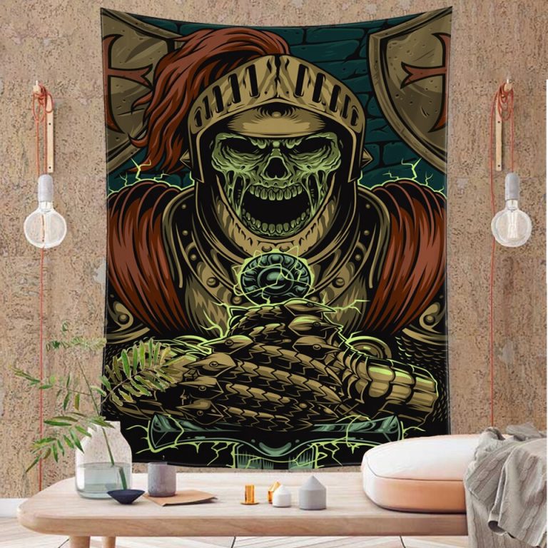 Tenture Murale Hippie Viking – Motifs Loup Fenrir, Dragon Et Nœud Celtique – 150 X 130 Cm – Décoration Salon Ou Chambre